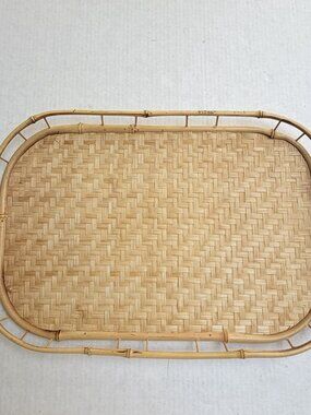 Vintage Bamboo Serving Tray Mid Century Modern 19 X 13 Inch MCM Farmhouse Decor